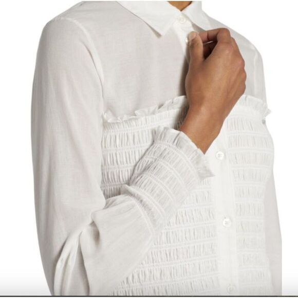 Veronica Beard Kelsey Button-Down Ruffled Smocked Dress in White Size 10 - Picture 5 of 12